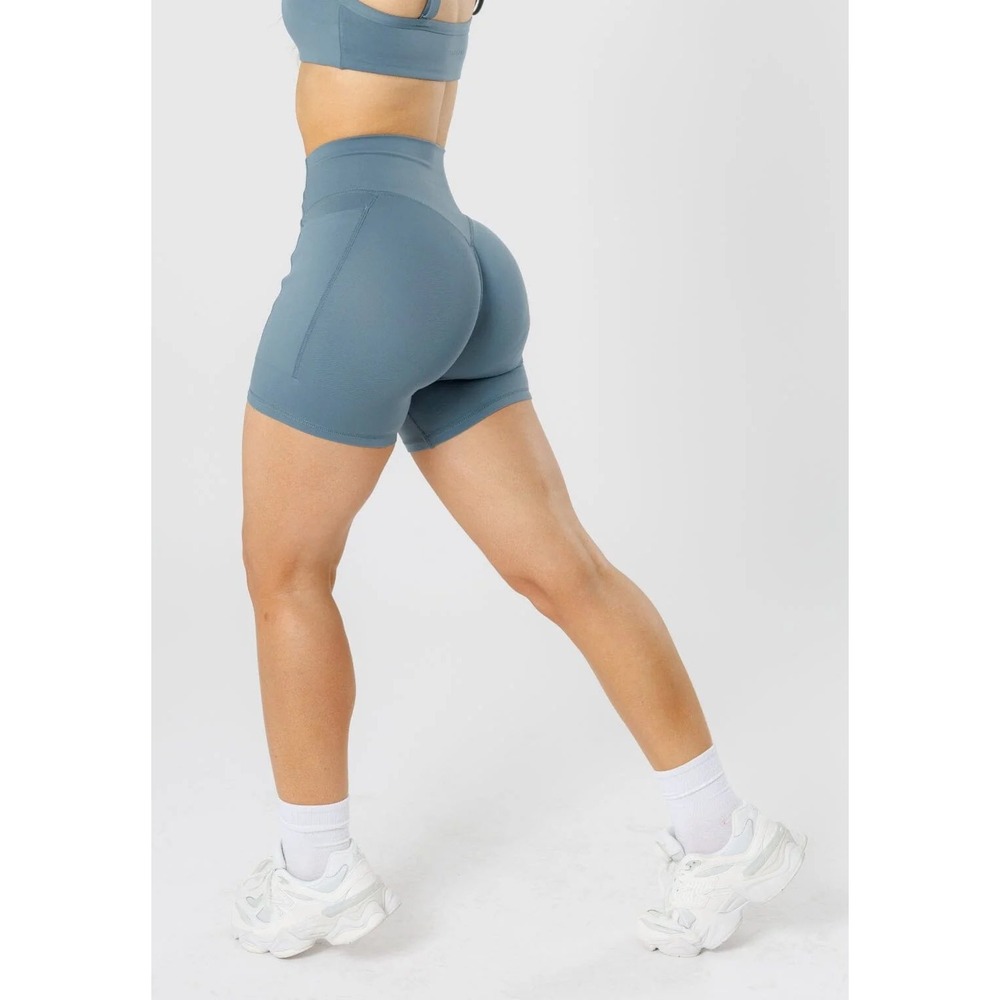 Paragon Reluna High Rise Sculptseam Biker Shorts Blue Pockets XS